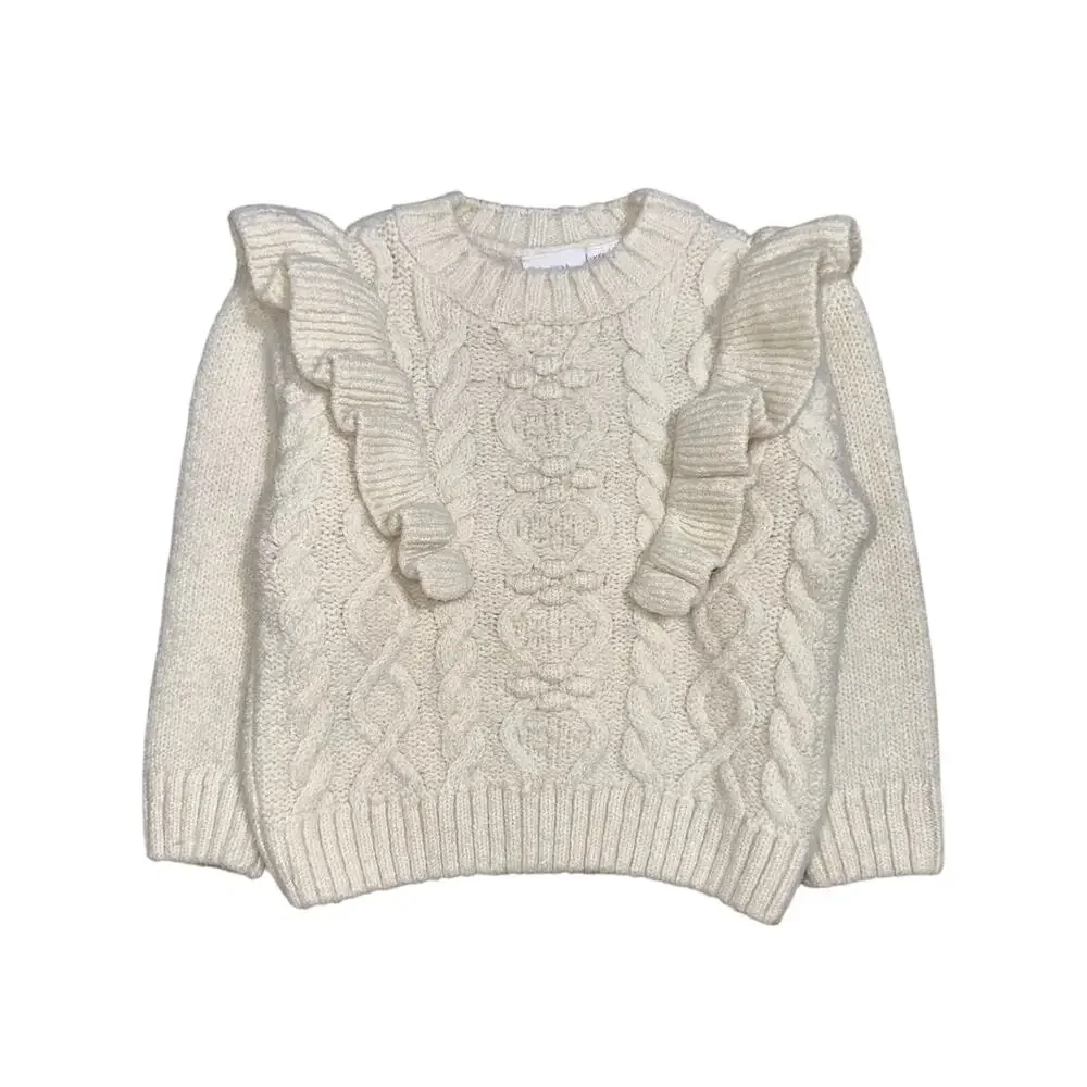 Zara Baby Girls Cream Cable Knit Ruffle Sweater Size 18-24M